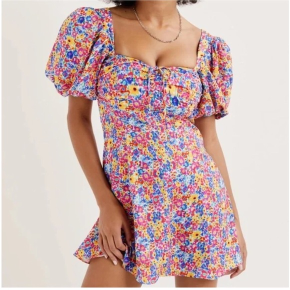 🔆 For Love & Lemons Sasha Mini Dress Blue Dizzy Floral - XS NWT - Picture 1 of 7